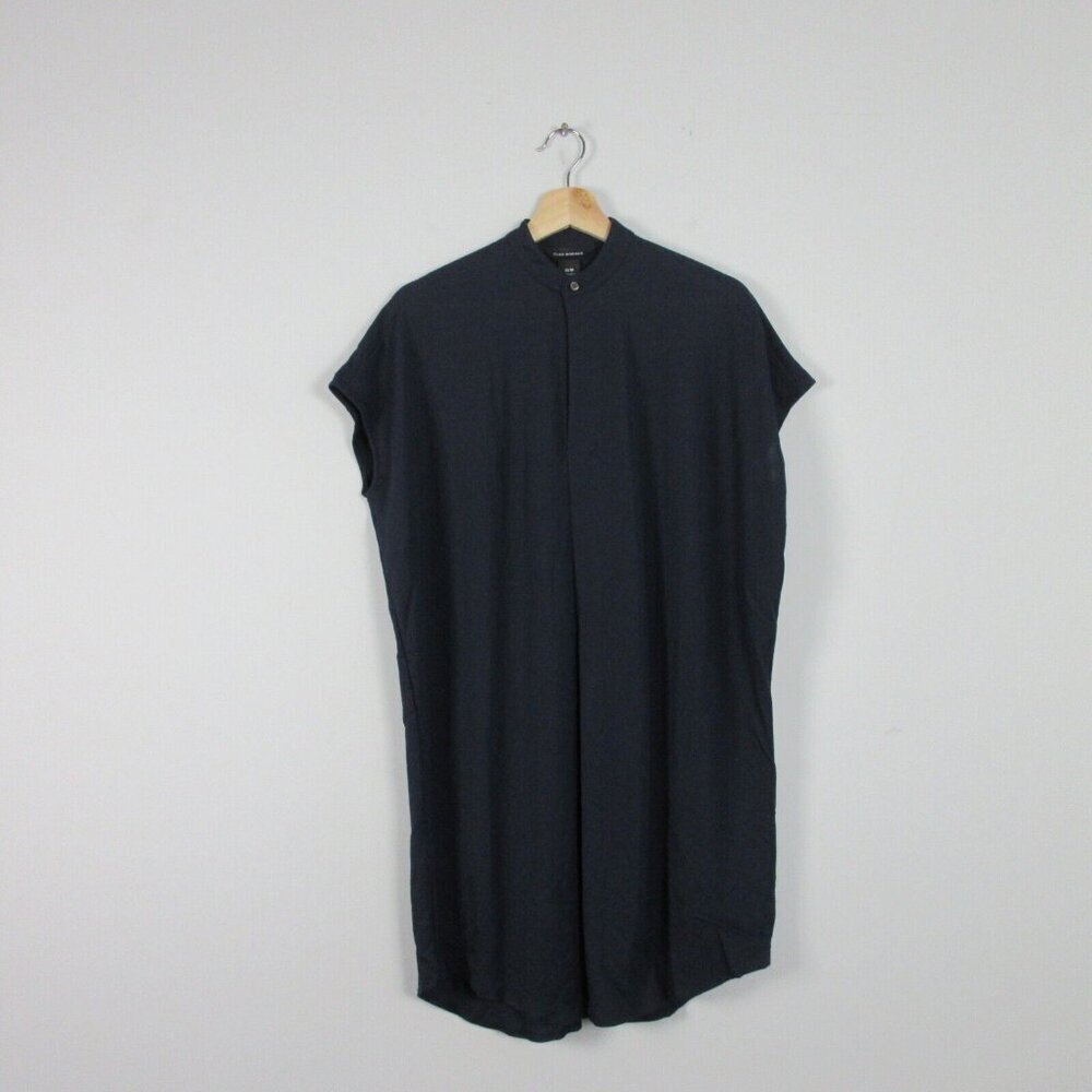 Club Monaco Women Short Sleeve Boxy Dress Mini Short Button Henley Black XS 222